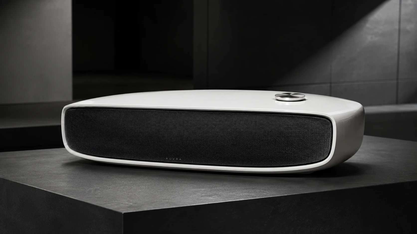Sculptural ceramic speaker study for the fictional AUVRA audio brand.