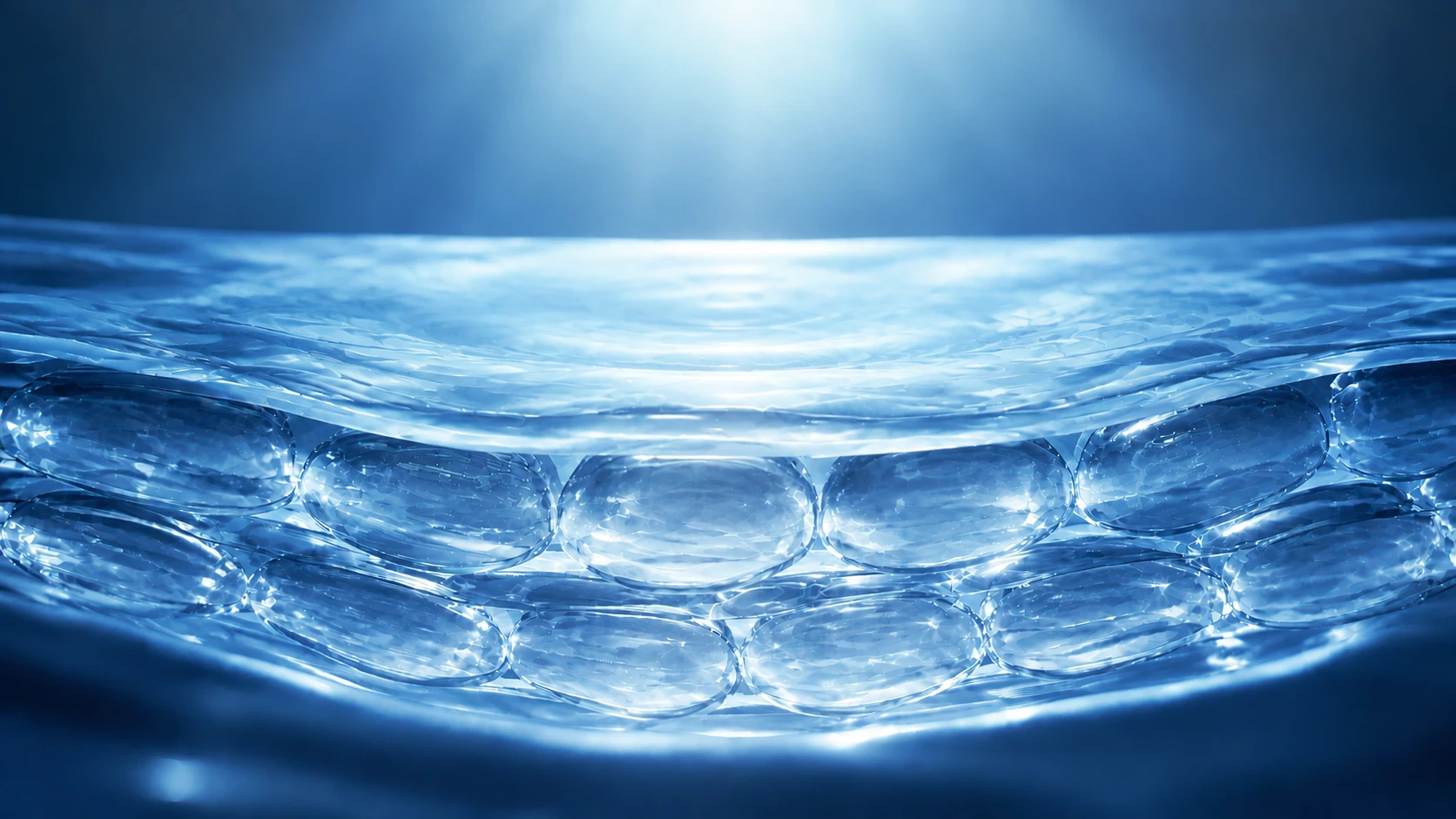 The corresponding abstract surface under cool blue light and luminous refraction.